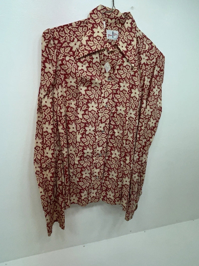 New Women’s Red Floral Tem Tex Long Sleeve Button Up Shirt #7144 3B-95
