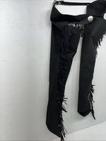 New Black Tough 1 Show Chaps With Fringe Adjustable Waist 43” Small N-42