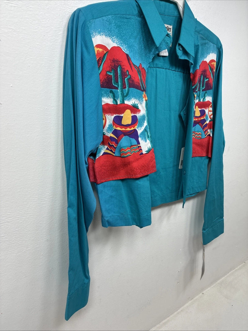 New Women’s Wrangler Teal Design Long Sleeve Button Up Small TT-18