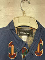 New Men’s GunSmoke Blue Western Design Long Sleeve Button Up XL O-40