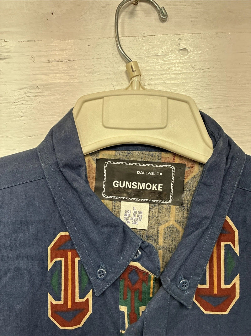 New Men’s GunSmoke Blue Western Design Long Sleeve Button Up XL O-40