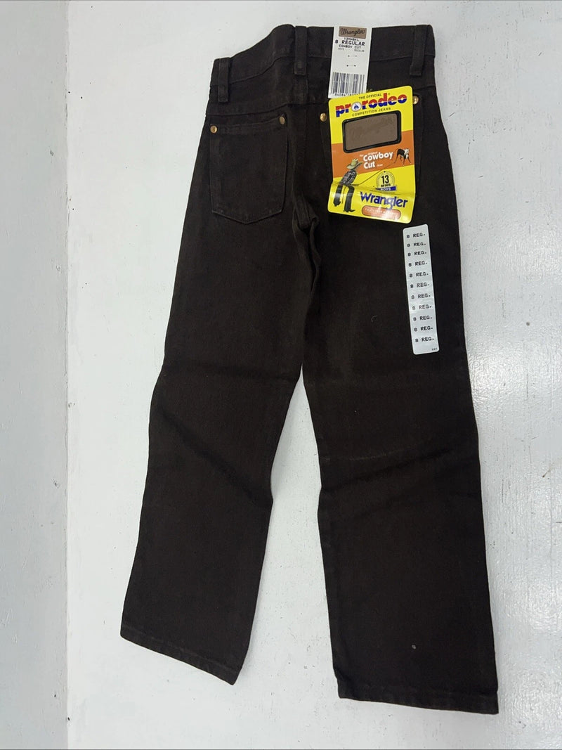 New Boys Brown Wrangler Cowboy Cut Pro Rodeo Denim Jeans. 8 Regular B-20
