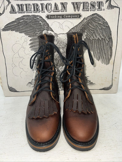 New Women’s Brown Lace Up American West Cowboy Boots. 59000 7.5 7 1/2 M. 17-58