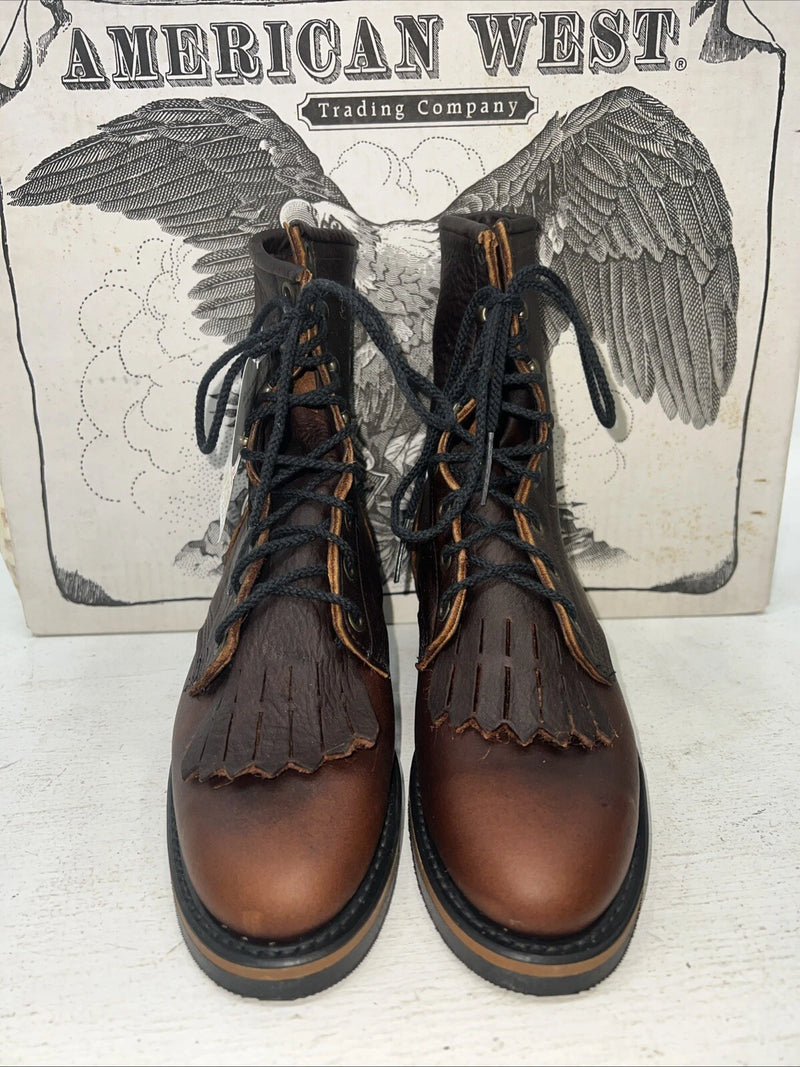 New Women’s Brown Lace Up American West Cowboy Boots. 59000 7.5 7 1/2 M. 17-58