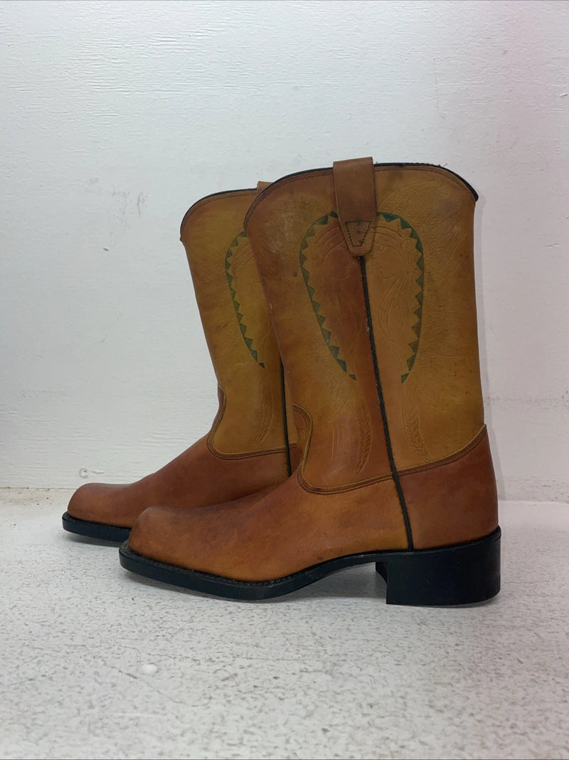 New Youth Brown Texas Brand Cowboy Boots. B 55 4 D. 22-82