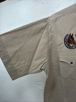 New Men’s ELY Cattleman Tan Horse Design Short Sleeve Pearl Snap Large AA-28