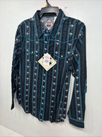 New Women’s Cumberland Blue Western Long Sleeve Pearl Snap Large DD-70