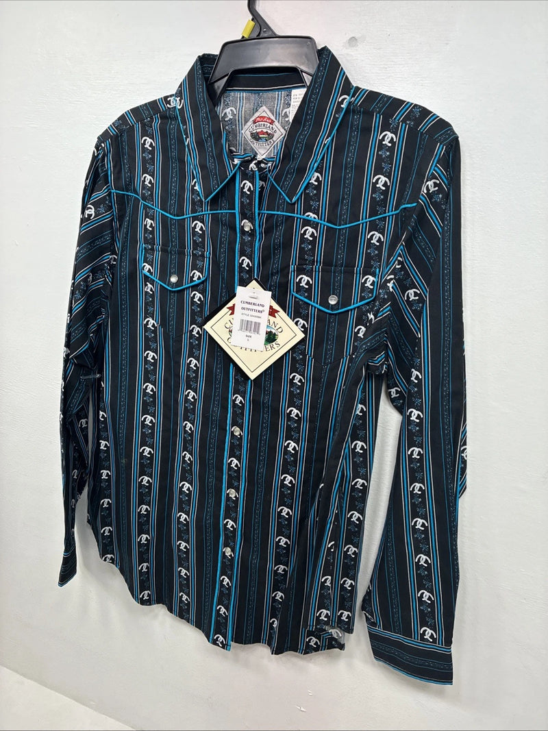 New Women’s Cumberland Blue Western Long Sleeve Pearl Snap Large DD-70