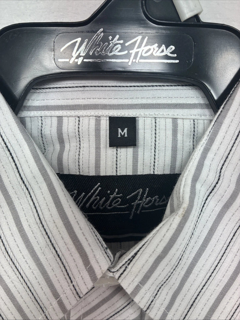 New Kids White Horse Gray Stripe Long Sleeve Pearl Snap Medium DD-57