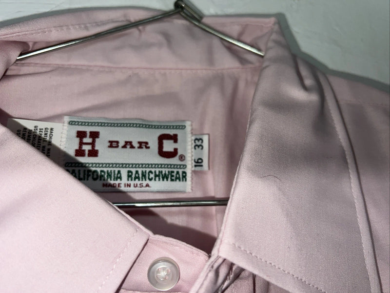 New Men’s Pink HbarC Ranchwear Pearl Snap Long Sleeve Shirt. 16x33 L P-50