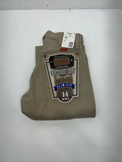 New Girls Boys Cowboy Cut Slim Fit Wrangler Tan Denim Jeans. 5x34 F-39