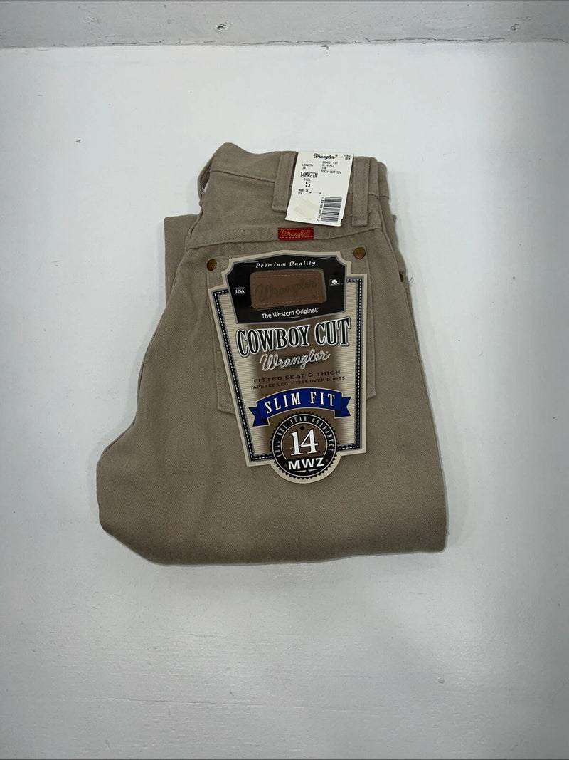 New Girls Boys Cowboy Cut Slim Fit Wrangler Tan Denim Jeans. 5x34 F-39