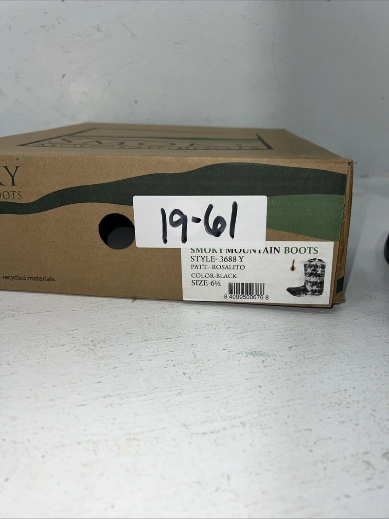 New Women’s Black Smoky Mountain Cowboy Boots. 3688 Y 6.5 6 1/2. 19-61