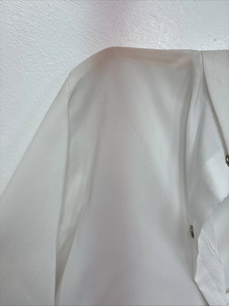 New Women’s Prior White Long Sleeve Pearl Snap English Shirt 38 KK-64