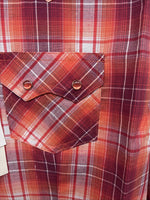 New Women’s Cumberland Pink orange Plaid Long Sleeve Pearl Snap XL GG-61