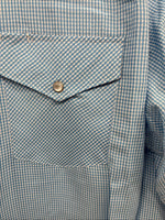 New Men’s White Horse Blue Checkered Long Sleeve Pearl Snap 2XL H-28