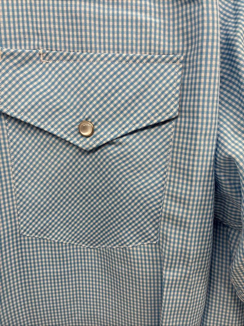 New Men’s White Horse Blue Checkered Long Sleeve Pearl Snap 2XL H-28