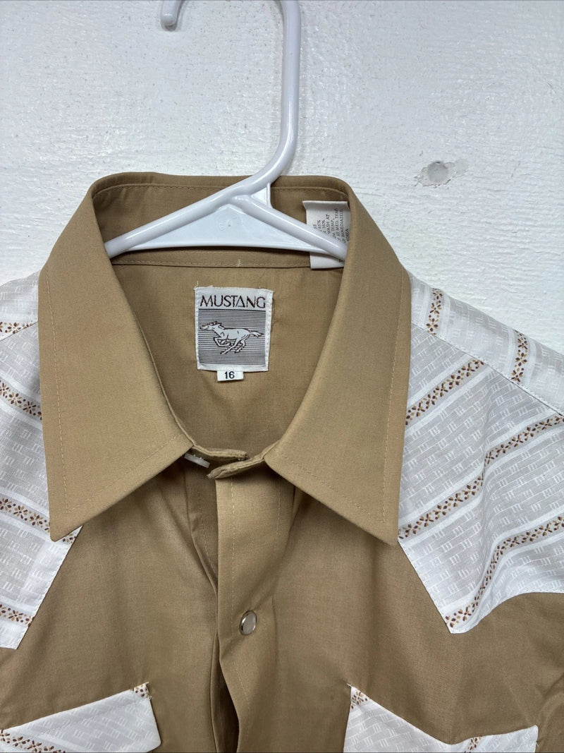 New Women’s Mustang Brown Designed Long Sleeve Pearl Snap Size 16 TT-89