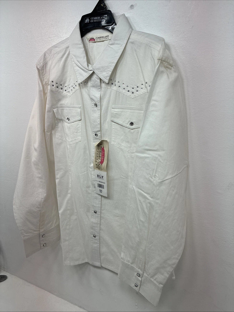 New Women’s Cumberland White Gem Long Sleeve Pearl Snap XL GG-46