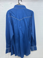 New Men’s White Horse Blue Long Sleeve Pearl Snap Large CC-28
