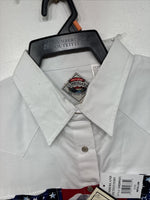 New Women’s Cumberland White Design Short Sleeve Pearl Snap Medium MM-84