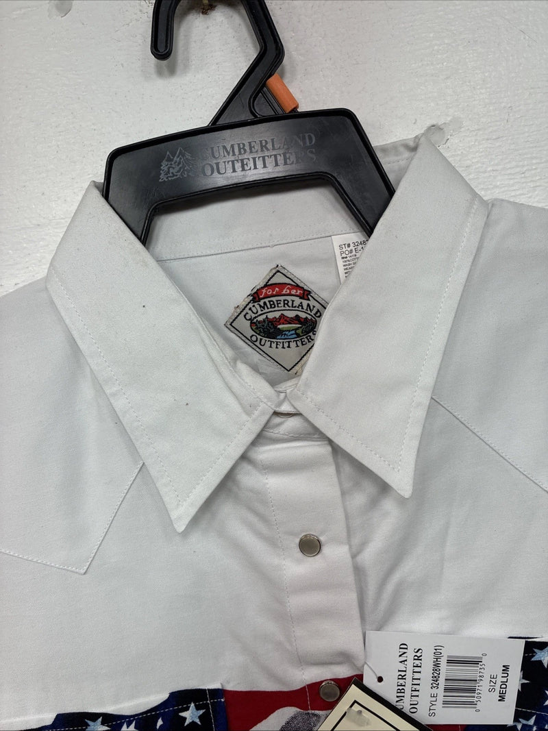 New Women’s Cumberland White Design Short Sleeve Pearl Snap Medium MM-84