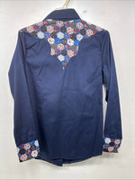 New Women’s Lady DJ Blue Deisgned Long Sleeve Pearl Snap Size 34 TT-142