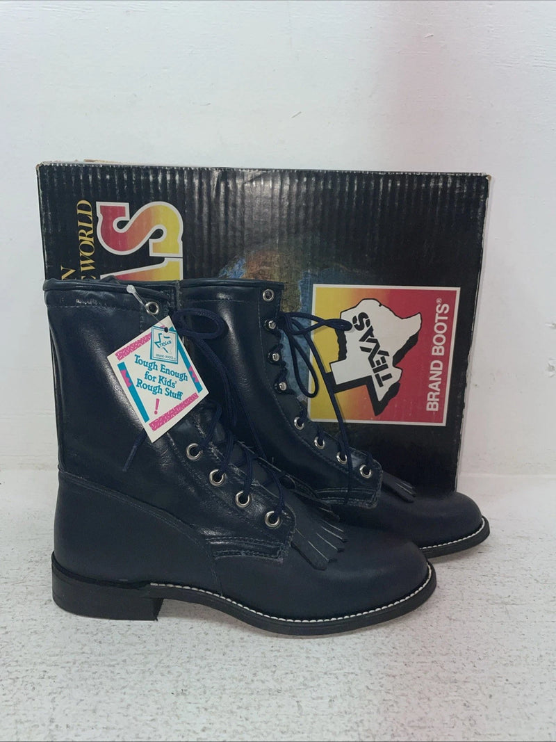 New Youth Navy Lace Up Texas Brand Cowboy Boots. 3255 3.5 3 1/2 D. 22-41