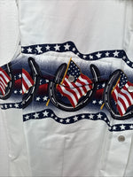 New Women’s Cumberland White Flag Design Short Sleeve Pearl Snap Large II-67