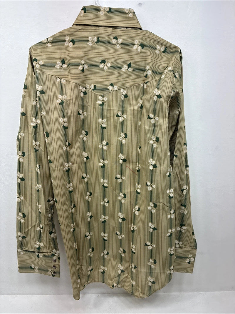 New Women’s ELY Plains Yellow Green Floral Long Sleeve Pearl Snap 16 GG-19