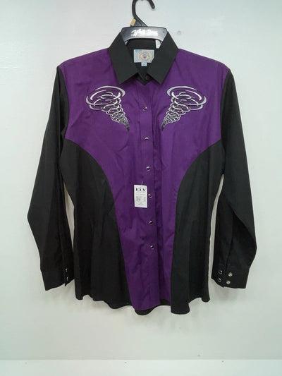 New Women’s Black Purple Ely Long Sleeve Button Up Shirt M #14119 3B-48