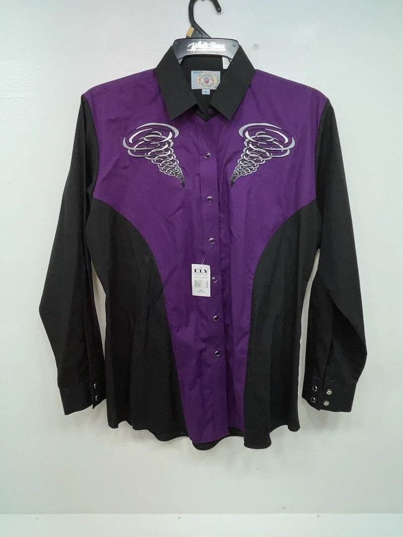 New Women’s Black Purple Ely Long Sleeve Button Up Shirt M #14119 3B-48