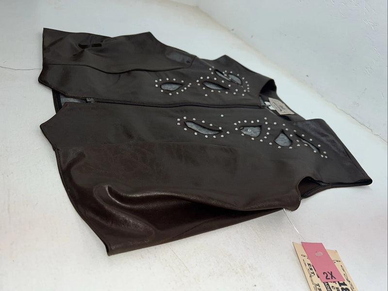 New Women’s Brown Leather 1849 Authentic Ranchwear Vest 2X #77872 WW-29