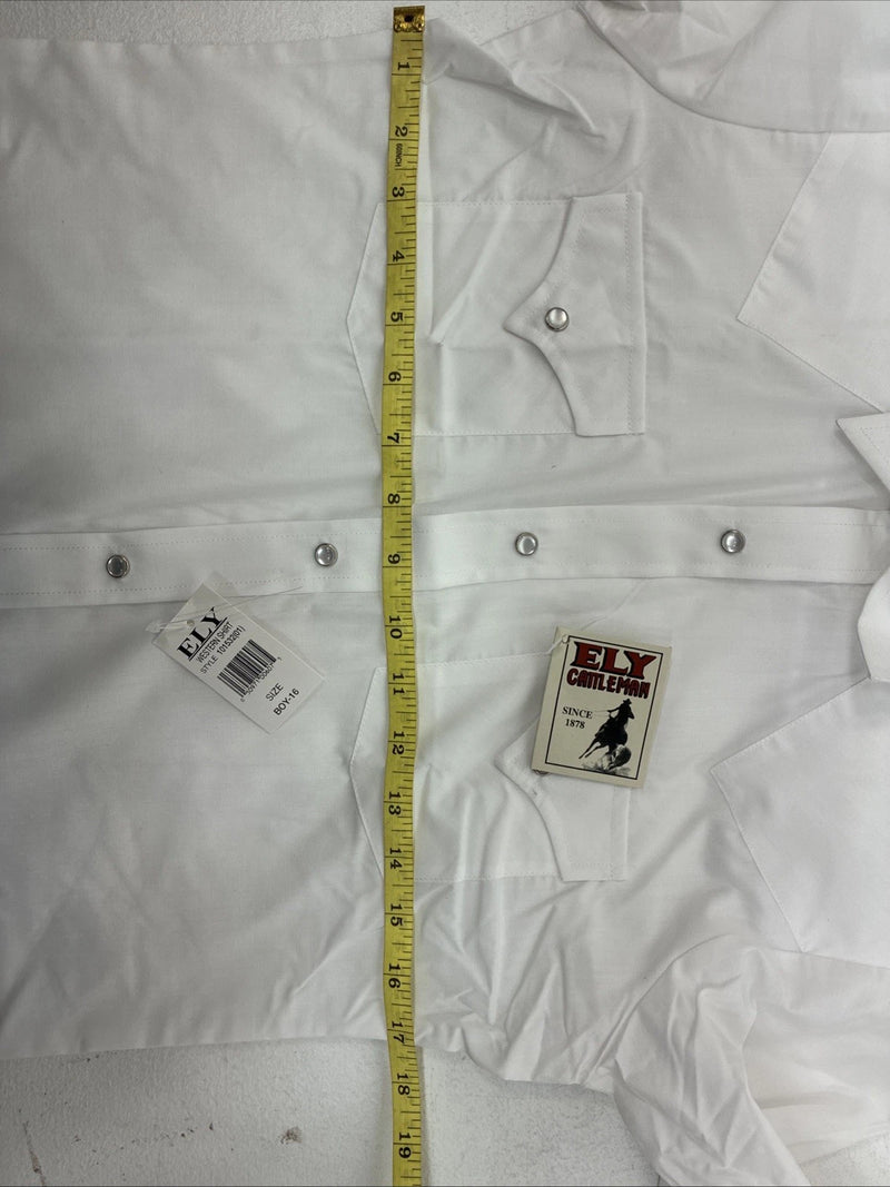 New Boys ELY Cattleman White Long Sleeve Pearl Snap Size 16 DD-76 