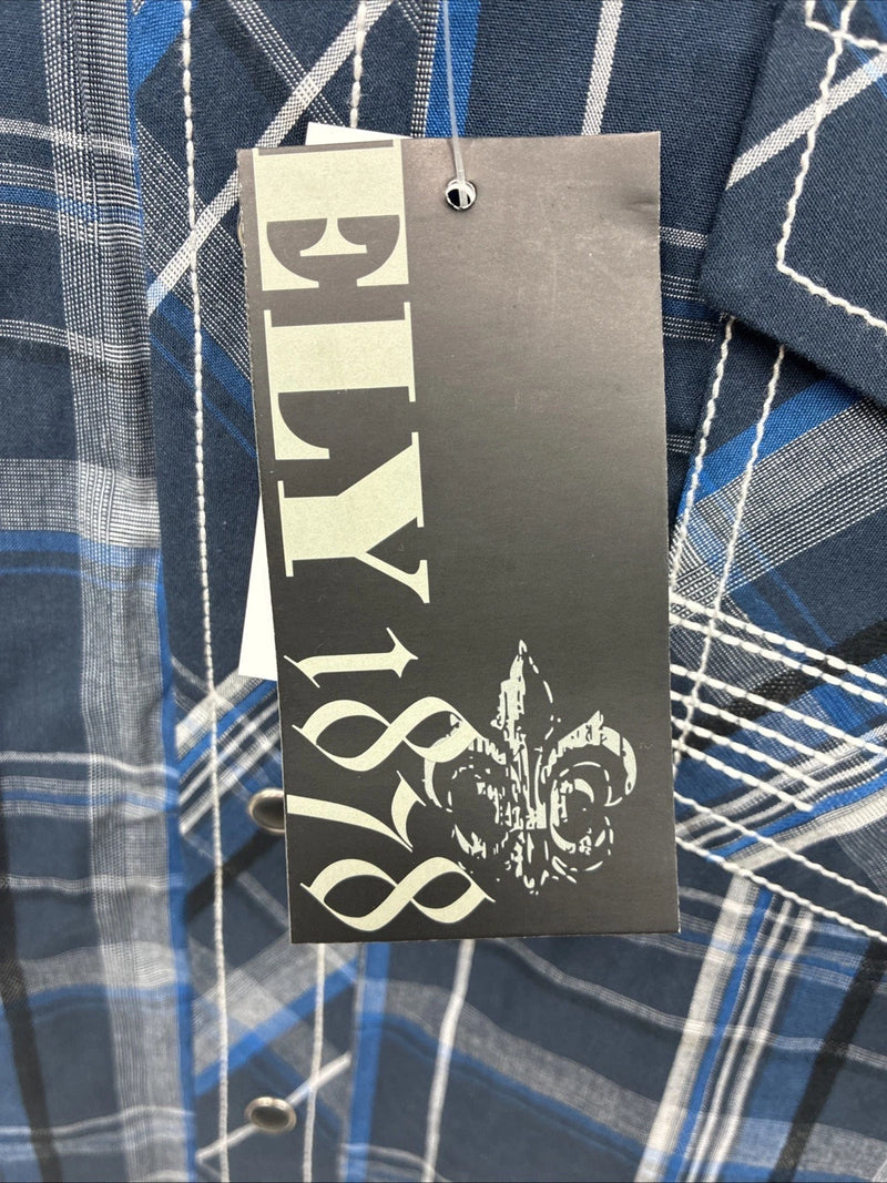 New Men’s ELY 1878 Plus Gray Plaid Short Sleeve Pearl Snap Large X-59