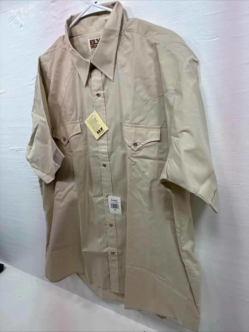 New Men’s ELY cattleman Tan Simple Short Sleeve Pearl Snap 18 2XL H-31