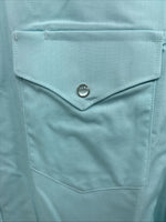 New Men’s White horse Blue Simple Long Sleeve Pearl Snap Medium K-55
