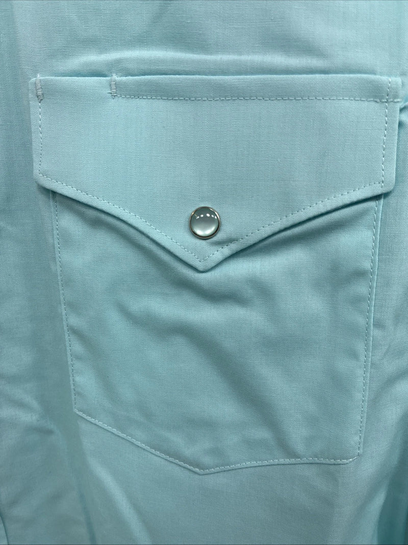 New Men’s White horse Blue Simple Long Sleeve Pearl Snap Medium K-55