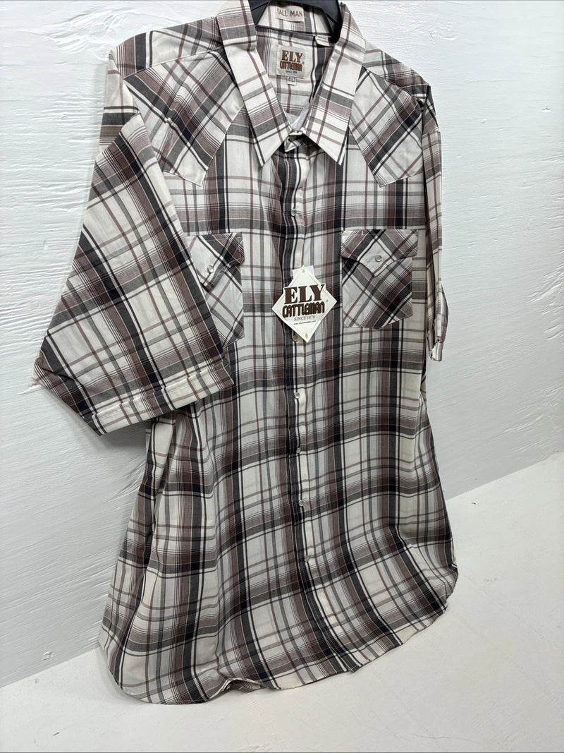 New Men’s ELY Cattleman Multiple Color Flannel Short Sleeve Pearl Snap 4XL E-85
