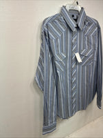New Women’s White Horse Blue Stripe Long Sleeve Pearl Snap Large YY-124