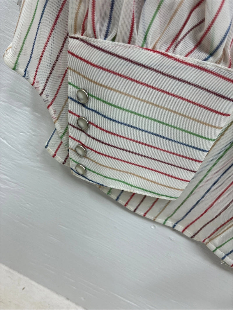 New Kids Rockmount Multicolor Stripe Long Sleeve Pearl Snap Size 32 CC-109