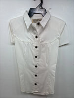 New Women’s Demum Jeans White Short Sleeve Button Up Shirt Medium YY-87