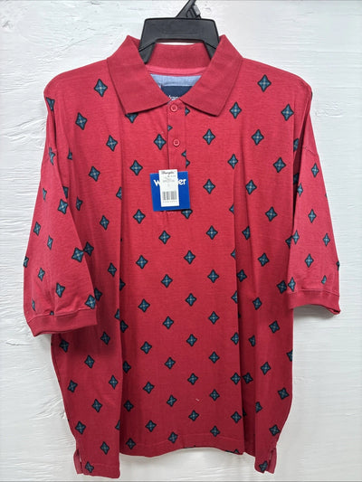 New Men’s Wrangler Red Designed Short Sleeve Polo Large CC-43