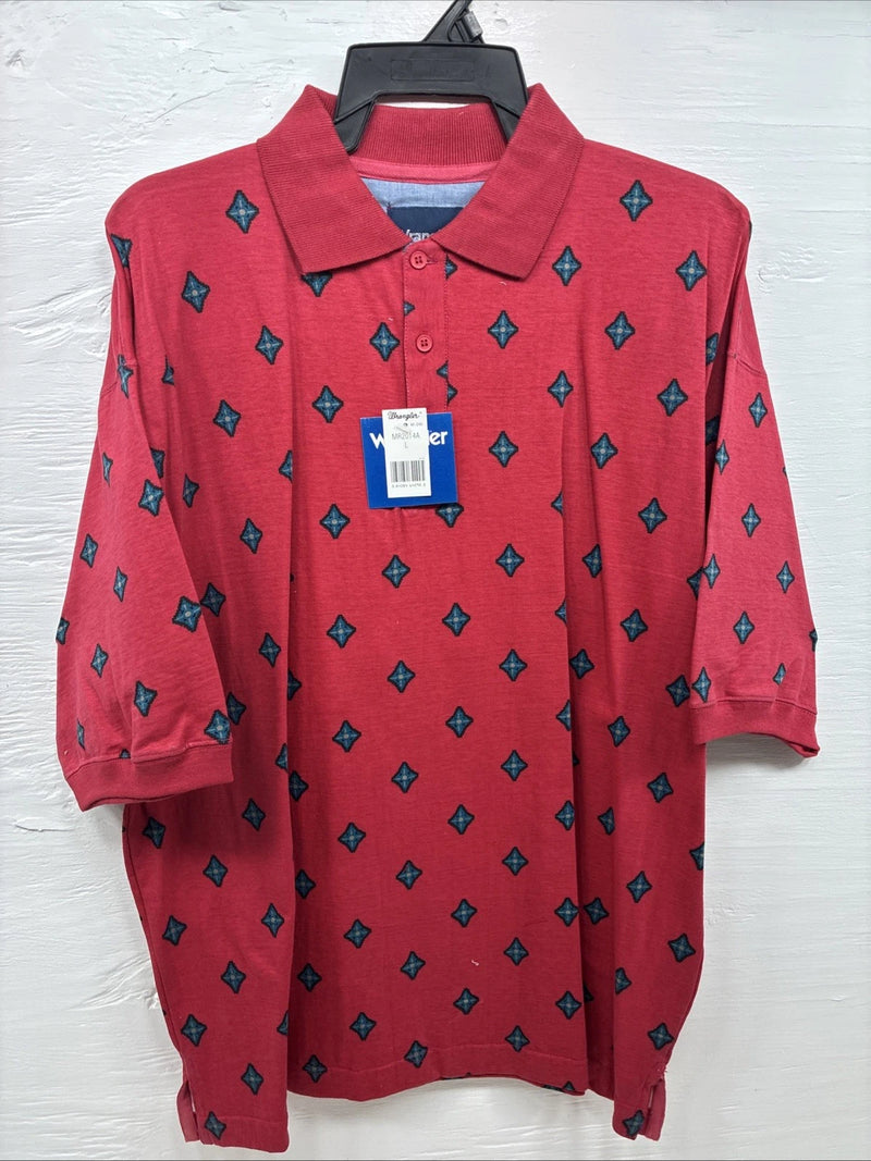 New Men’s Wrangler Red Designed Short Sleeve Polo Large CC-43