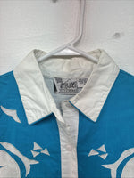 New Women’s Mine & Bills White Blue Long Sleeve Button Up Large TT-58