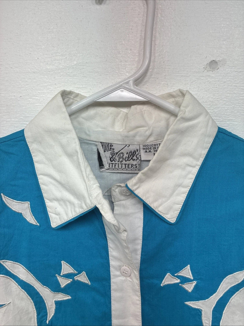 New Women’s Mine & Bills White Blue Long Sleeve Button Up Large TT-58