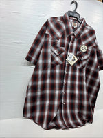 New Men’s ELY Cattleman Orange Red Flannel Short Sleeve Pearl Snap 4XL E-65