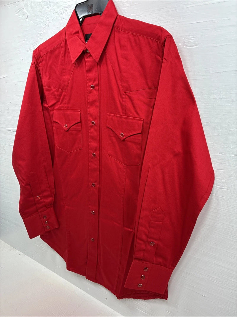 New Men’s White Horse Western Red Long Sleeve Pearl Snap Medium V-13  