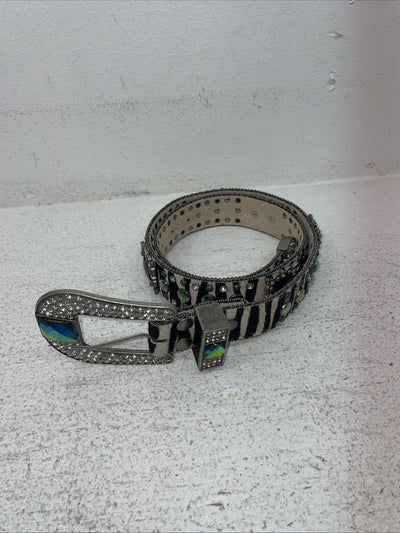 New Black And White Genuine Leather Nocona Rainbow Bling M Belt #N1330999 Z-27