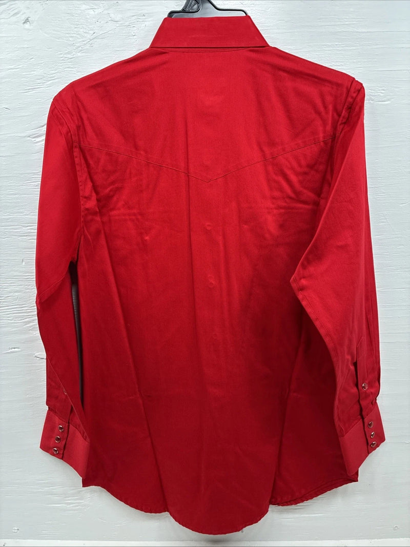 New Men’s White Horse Western Red Long Sleeve Pearl Snap Medium V-13  